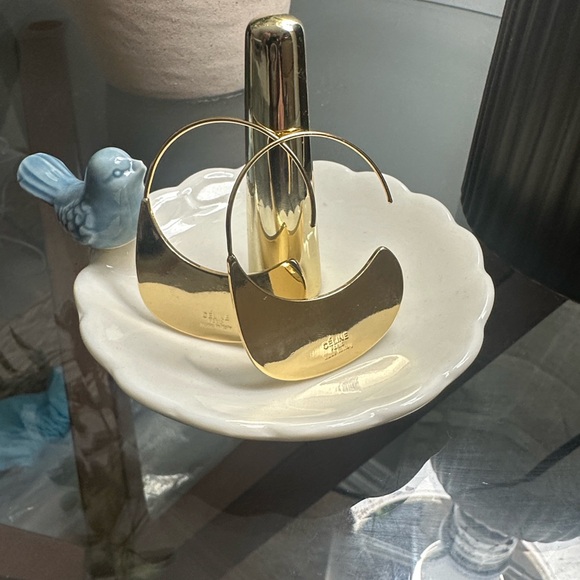 Authentic Celine Swirl Drop Hoop Earrings Phoebe Philo Era Gold - Picture 1 of 4